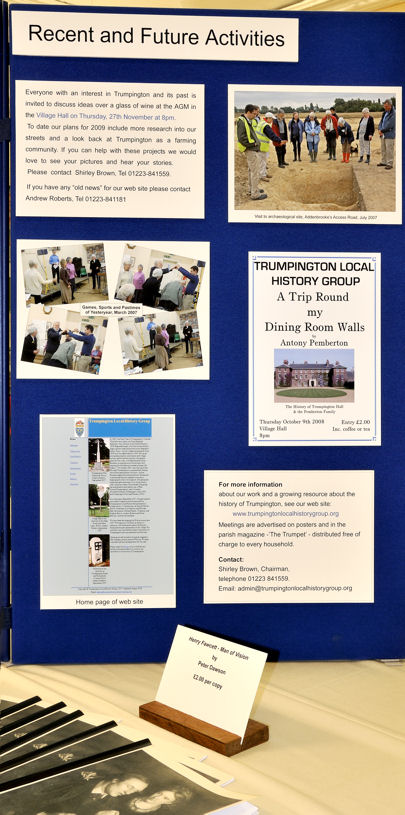 Display panel from Trumpington Local History Group, 4) recent and future activities, Trumpington Village Hall Centenary Exhibition, 21-25 October 2008