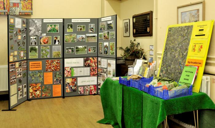 Panels and vegetable display from Trumpington Allotment Society and Trumpington Community Orchard, Trumpington Village Hall Centenary Exhibition, 21-25 October 2008