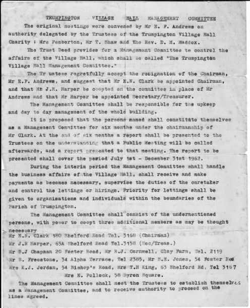 Memo about the Management Committee, prior to it being established, early 1962.