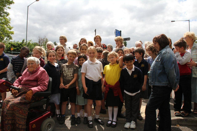 Local children from Fawcett School, at the unveiling of the new village sign, 15 June 2010. Photo: Martin Jones.