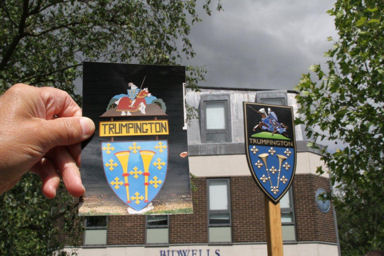A photograph of the original Village Sign alongside the new sign, 15 June 2010. Photo: Martin Jones.