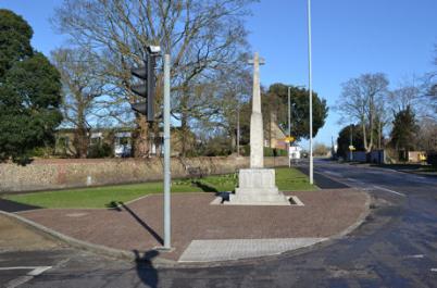 The War Memorial and High Street after renovation of the surroundings, 17 February 2015.