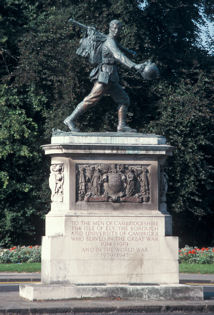 Cambridge War Memorial, with an effigy of a young soldier, The Homecoming, by Robert Tait McKenzie, 1921-22. Photo: Arthur Brookes, 1997.