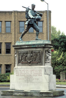Cambridge War Memorial, with an effigy of a young soldier, The Homecoming, by Robert Tait McKenzie, 1921-22. Photo: Arthur Brookes, 1997.