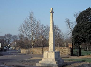 Outline view from the east, Trumpington War Memorial. Photo: Arthur Brookes, 1997.
