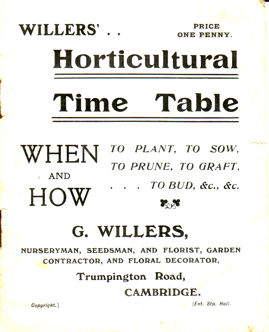 Front cover of booklet produced for Willers Nursery, c. 1920s. Source: Trumpington Gardening Society.