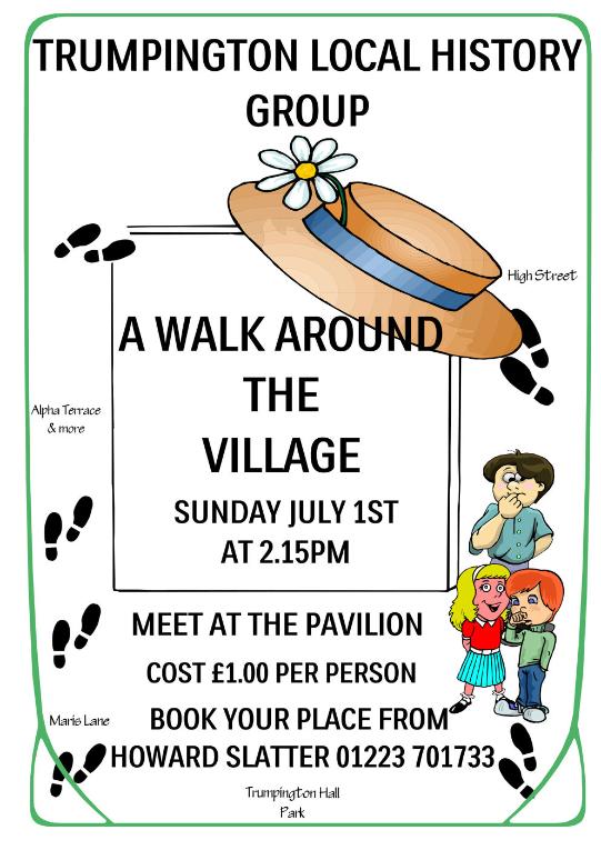 Poster for Guided Walk Around the Village Centre, 1 July 2012. Designed by Sylvia Jones.
