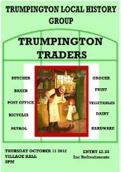 Poster for Trumpington Traders meeting, 11 October 2012. Designed by Sylvia Jones.
