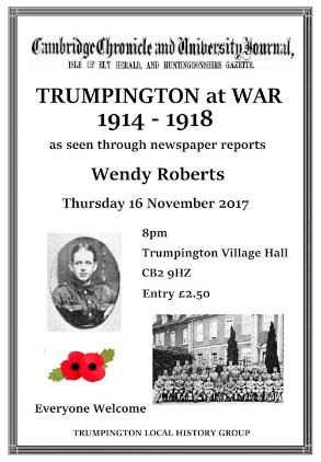 Trumpington at War, 1914-1918, as seen through newspaper reports, 16 November 2017