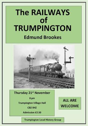 Poster for the Railways of Trumpington, meeting on 21 November 2019. Designed by Howard Slatter.